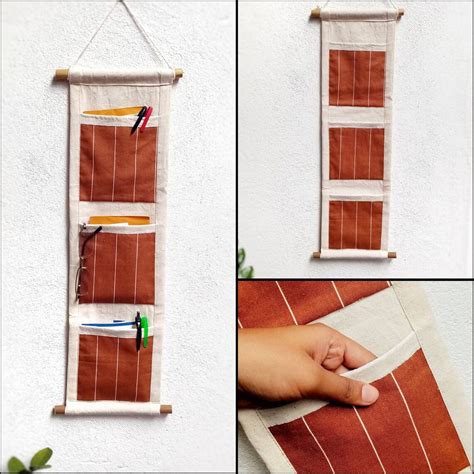 fabric wall organizer with pockets.